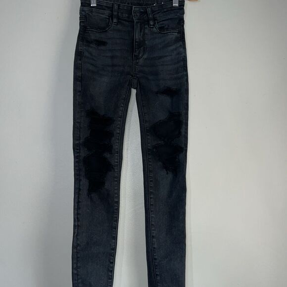 American Eagle next level stretch black distressed denim jeans - Picture 3 of 6